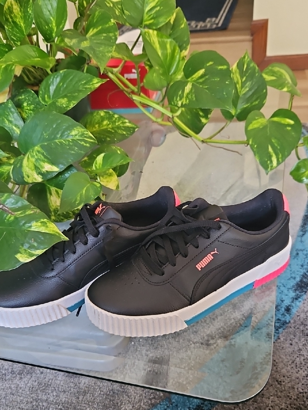 Puma Black Sneakers with Pink & Blue Sole Accents